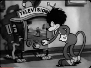 Lion turning on the TV in a 1932 cartoon