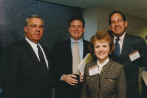 Mayor Thomas Menino, Verizon's Robert Mudge, UMass Boston Chancellor Sherry Penney, and Ira Jackson at the Business-Higher Education Forum, 1998. UASC-UAPHO-0002-0063-0004