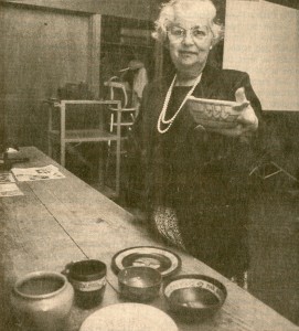 "Barbara Maysles Kramer with Revere pottery made by Saturday Evening Girls." Boston Globe, May 12, 1991.