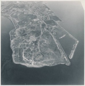 See page 21 of the presentation by historian Nancy Seasholes and find out how the pictured configuration of land became the Columbia Point of today. (Image courtesy University Archives and Special Collections, UMass Boston)