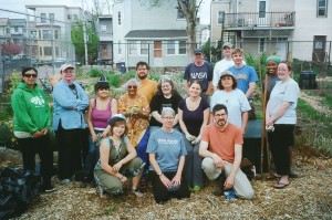 This is an annual spring clean-up of the Penniman Road Community Garden in Union Square. It was a former paved parking lot, converted into a community garden by the Allston Brighton Community Development Corp. in 1985, and contains 28 plots gardened by Boston residents. Gardeners reflect the diversity of the Allston community. Contributor: Robert J. Pessek.