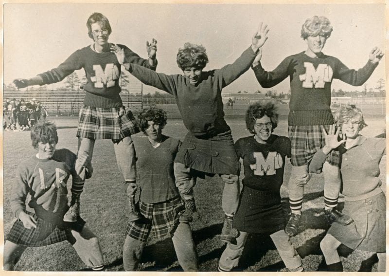 Little Rams, 1973. Friends in high school cheering on girls' Powder Puff football game. Pictured, from left to right: myself Ned Bangs, Contributor: Ned Bangs.