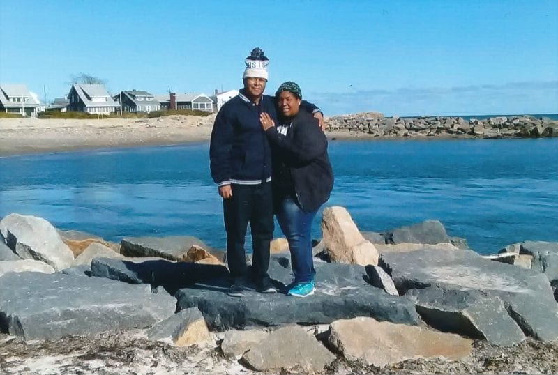 'When we arrived, 2016. The first day we arrived in Marshfield from Puerto Rico. We loved to be near the ocean since we came from an island. Pictured: my husband Edward Sanchez and myself Ana Delgado. Location: Green Harbor."