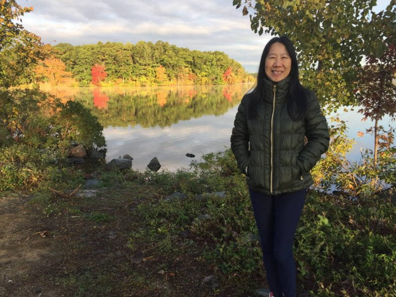 An immigrant story. 'We walked every Saturday and Sunday morning around Horn Pond. Yan was born in China and immigrated in the early 1990s when her husband went to the Fletcher School at Tufts. She had a small baby boy at the time she moved here, and they soon had another son. She now works for a technology company in Cambridge and regularly visits her family in China. Pictured: my friend Yan Yao. Location: Horn Pond.'