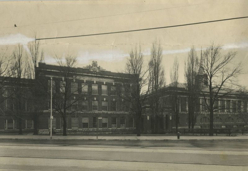 Black-and-white photo of the exterior of a Boston Normal School building