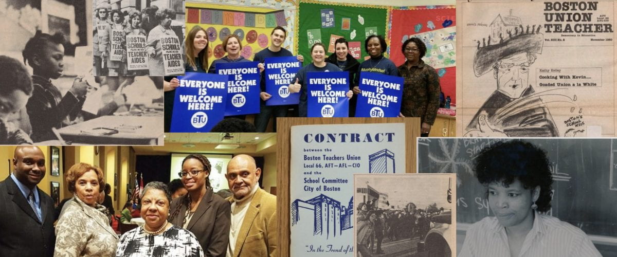 Collage of images related to the Boston Teachers Union.