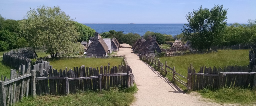 View of Plimoth Plantation, a reconstruction based on the museum's best understanding of the appearance of the early 17th-century town.