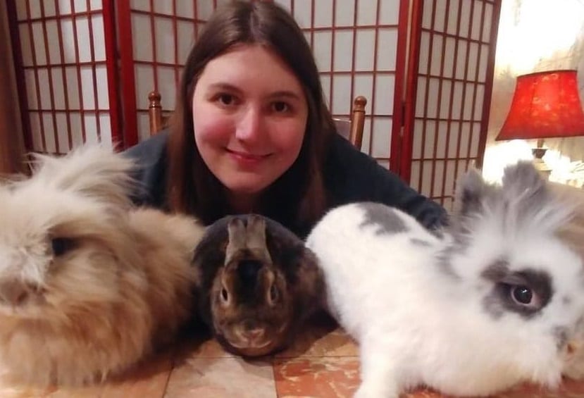 Natalie Pitheckoff with her rabbits