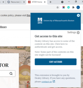 jstor.org page with the Get Access Lean Library Pop-up appearing on the top right. The pop-up has a Get Access button.