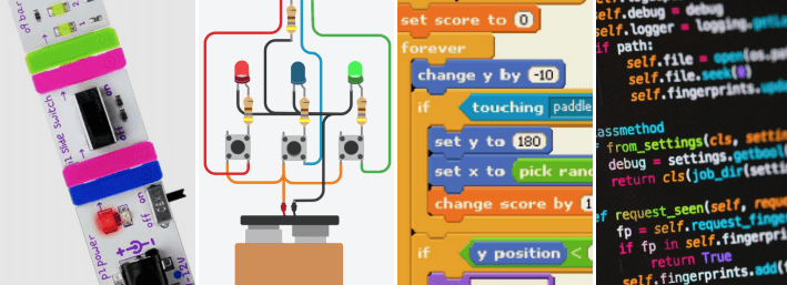 LittleBits module, circuit diagram, scratch programing, python