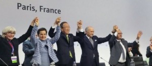 Participants celebrate Paris Agreement