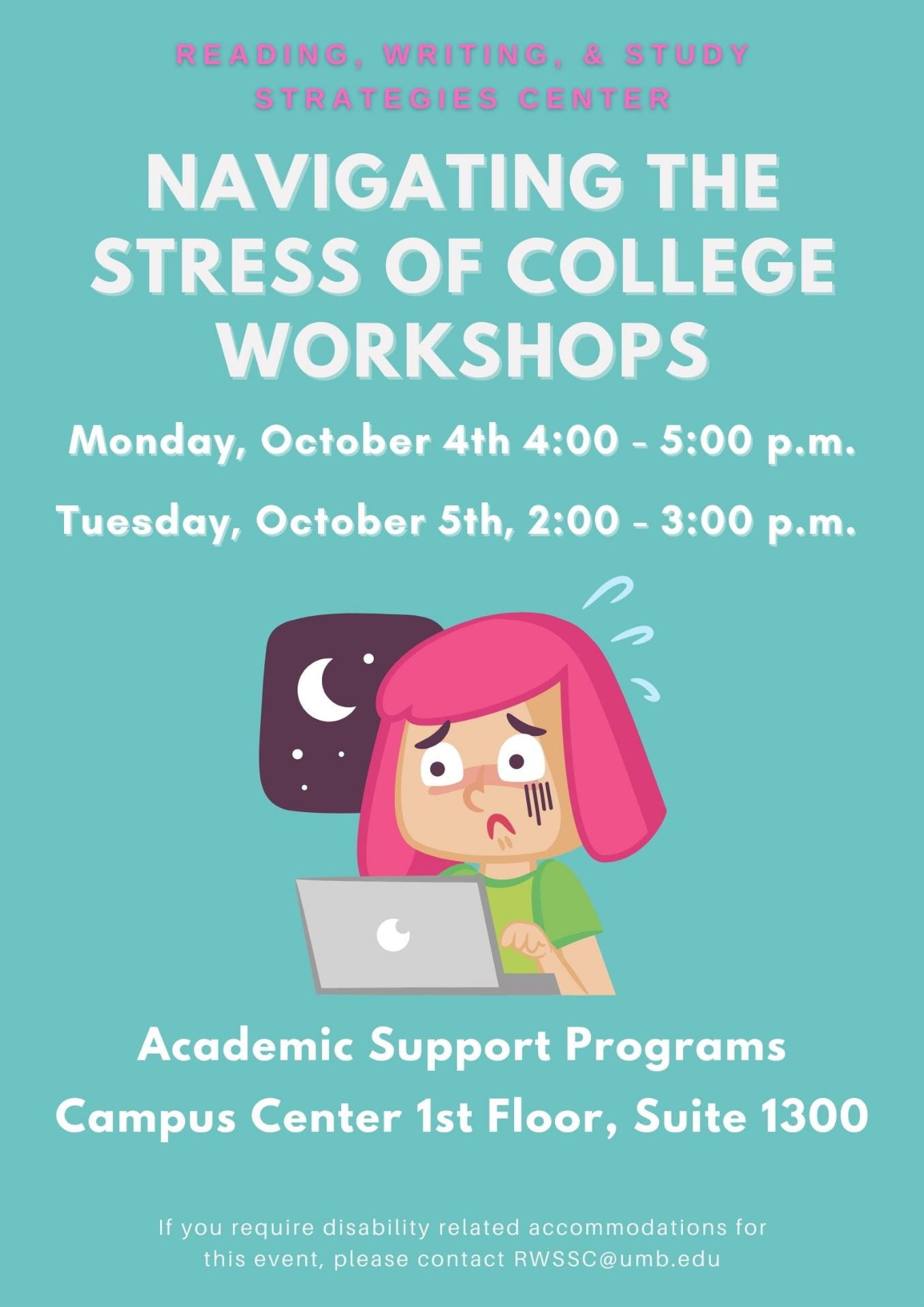 Flyer for Navigating Academic Stress Workshops