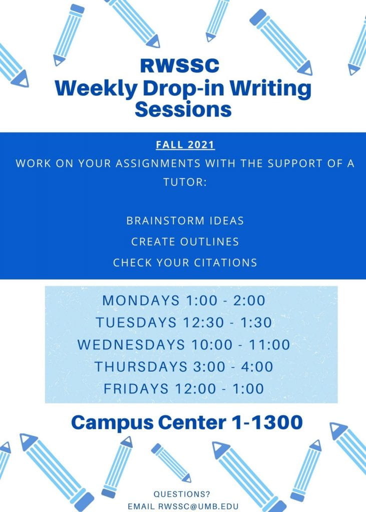 Flyer with dates/times of writing workshops