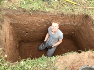 Eric Johnson as he steadily excavates Test Pit 1 at Ás.