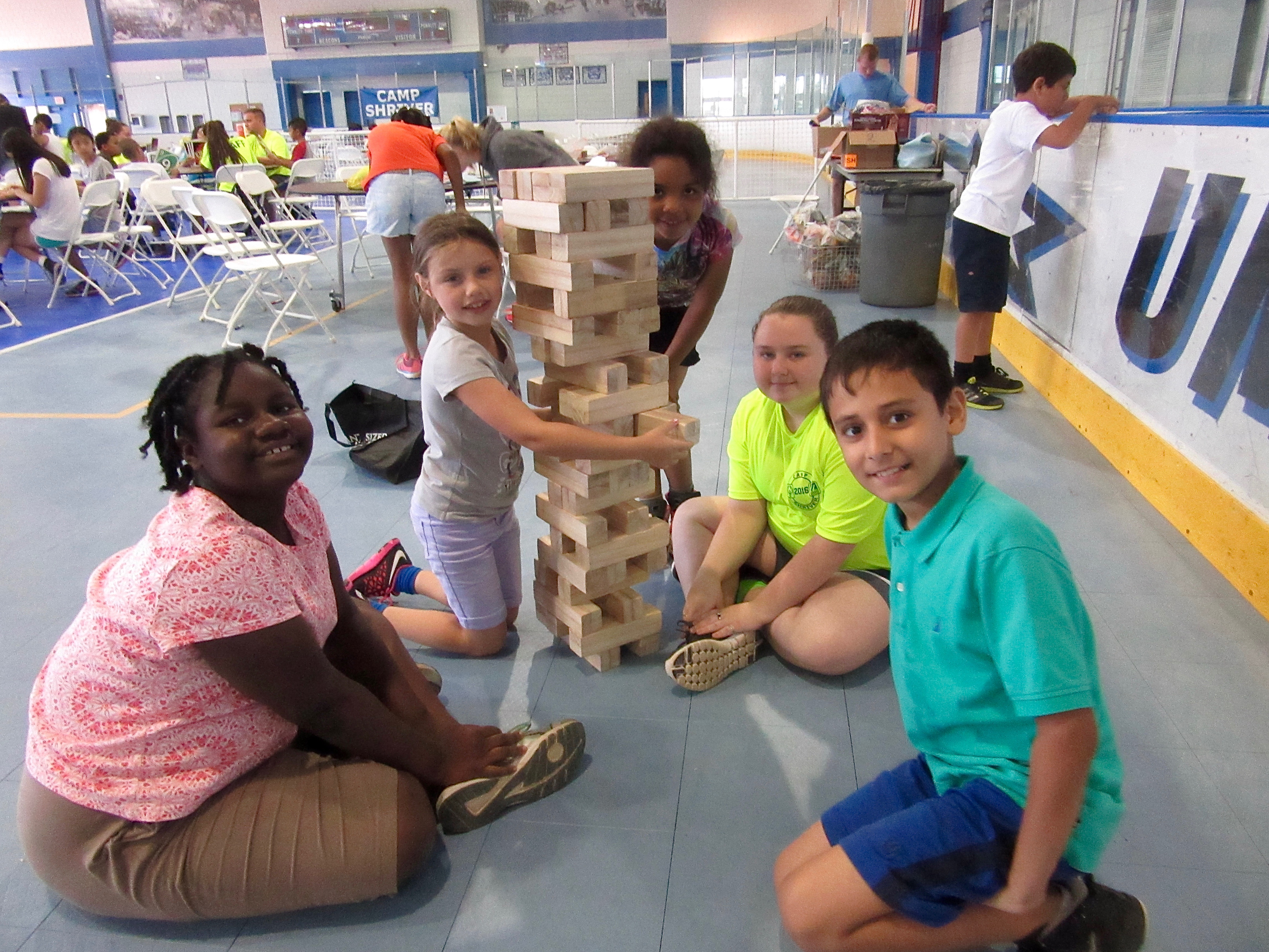 Campers and the staff played a gigantic size jenga!