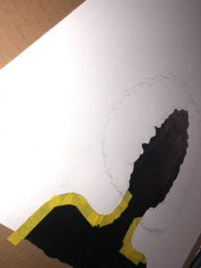 Yellow tape surrounding black silhouette. 
