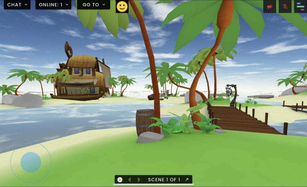 Virtual island coconut trees in FrameVR